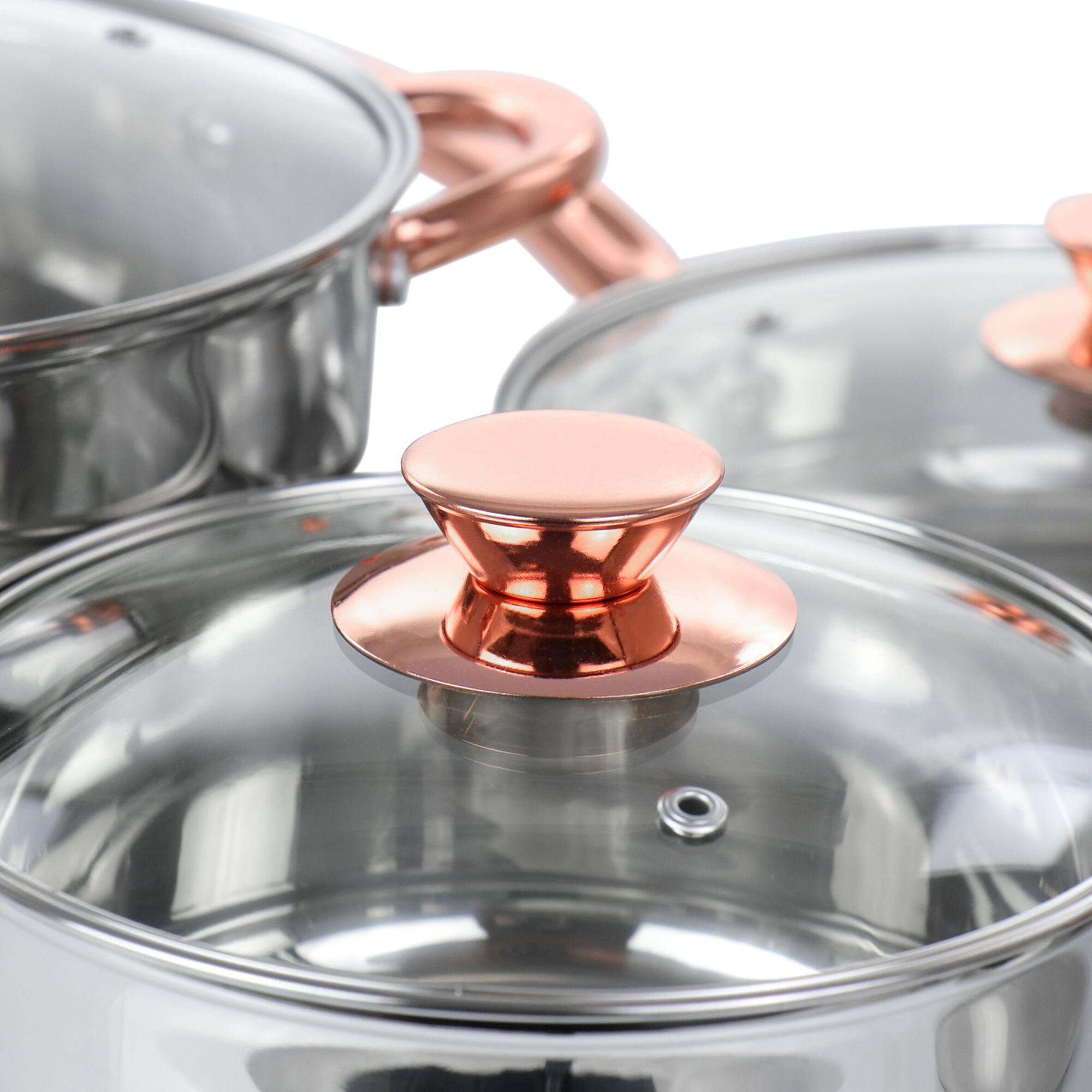 Gibson Home® Ansonville 8-Piece Stainless Steel Cookware Set with Rose Gold Handles